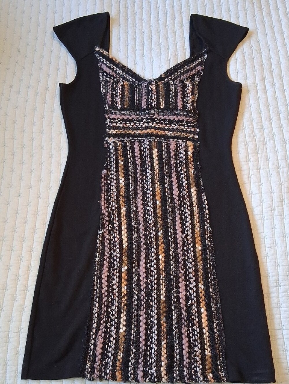 Free People Black Bodycon Mini Dress with Metallic Pink & Gold Trim